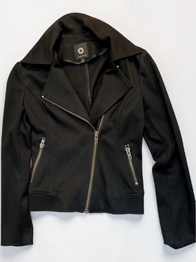 Black Asymmetrical Zip Moto Biker Babe Cropped Jacket